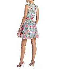 Mac Duggal Sleeveless Embroidered Lace High Neck Mini Dress