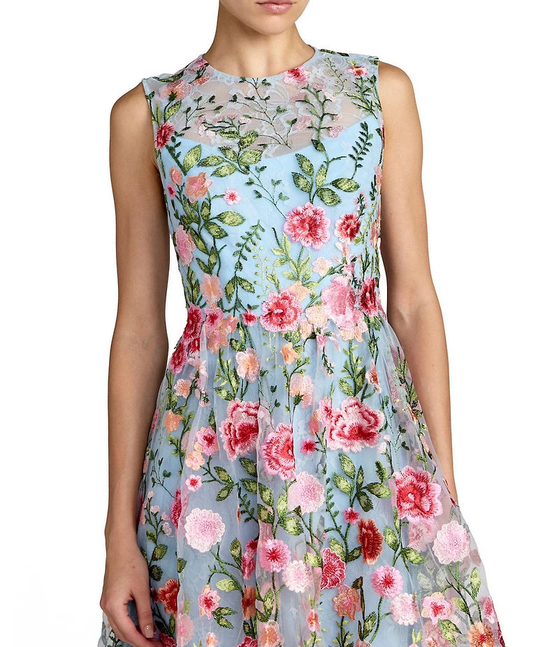 Mac Duggal Sleeveless Embroidered Lace High Neck Mini Dress