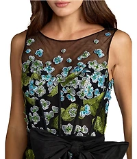 Mac Duggal Sleeveless Floral Embroidered Mesh Gown