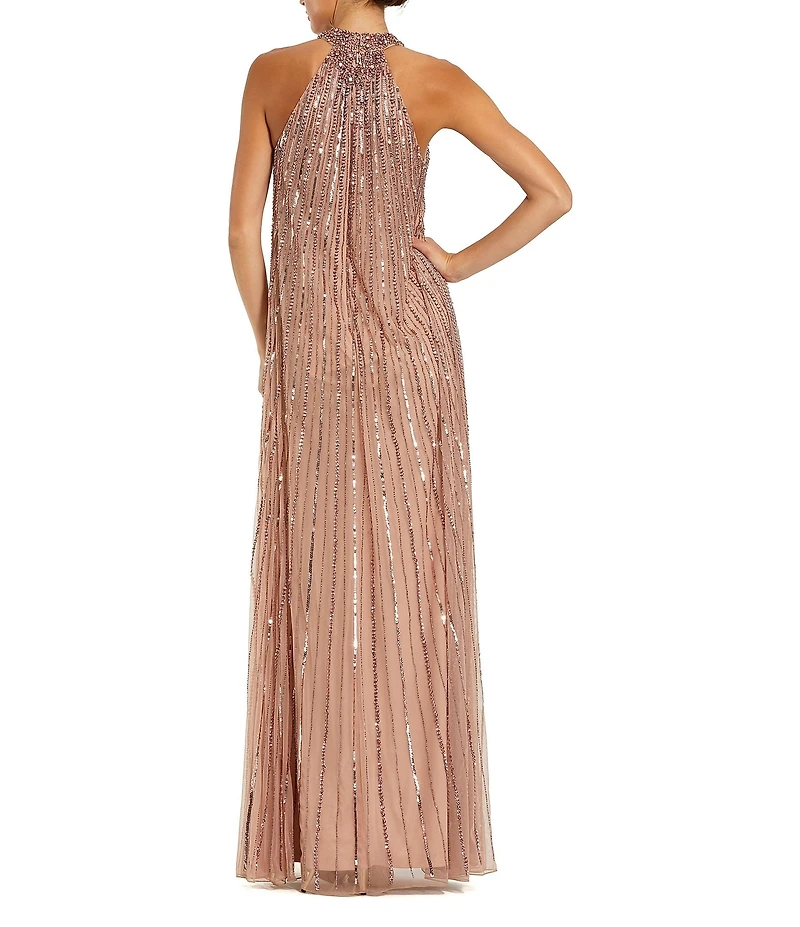 Mac Duggal Sleeveless Halter Neck Mesh Sequin Gown
