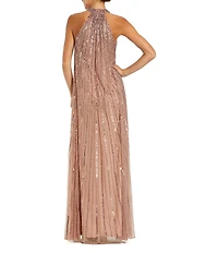 Mac Duggal Sleeveless Halter Neck Mesh Sequin Gown