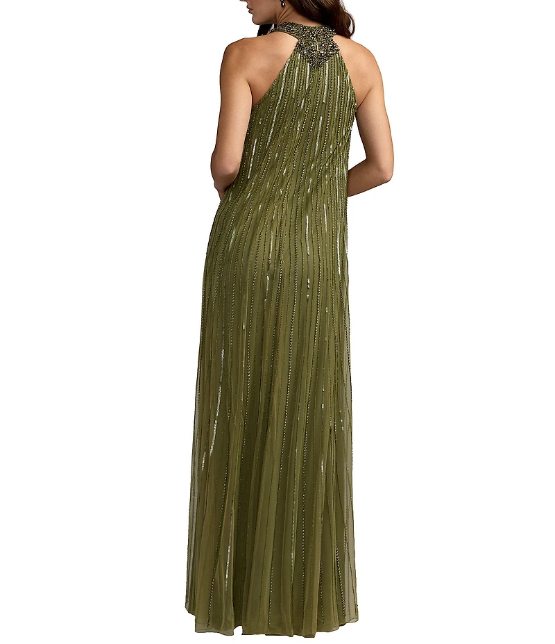 Mac Duggal Sleeveless Halter Neck Mesh Sequin Gown