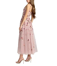Mac Duggal Sleeveless Hand Beaded Floral Sweetheart Neck Midi Dress