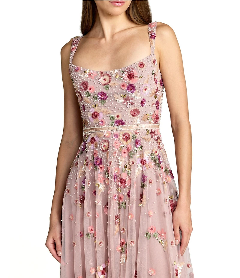 Mac Duggal Sleeveless Hand Beaded Floral Sweetheart Neck Midi Dress