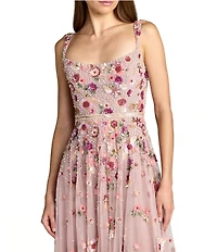 Mac Duggal Sleeveless Hand Beaded Floral Sweetheart Neck Midi Dress