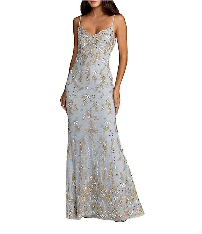 Mac Duggal Sleeveless Illusion Lace Column Gown