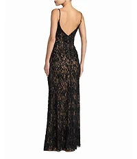 Mac Duggal Sleeveless Illusion Lace Column Gown