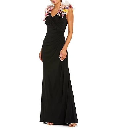 Mac Duggal Sleeveless Jersey Gown With 3D Flower Detail