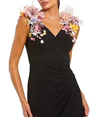 Mac Duggal Sleeveless Jersey Gown With 3D Flower Detail