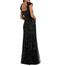 Mac Duggal Sleeveless Mesh Gown With Floral Shoulder Detail