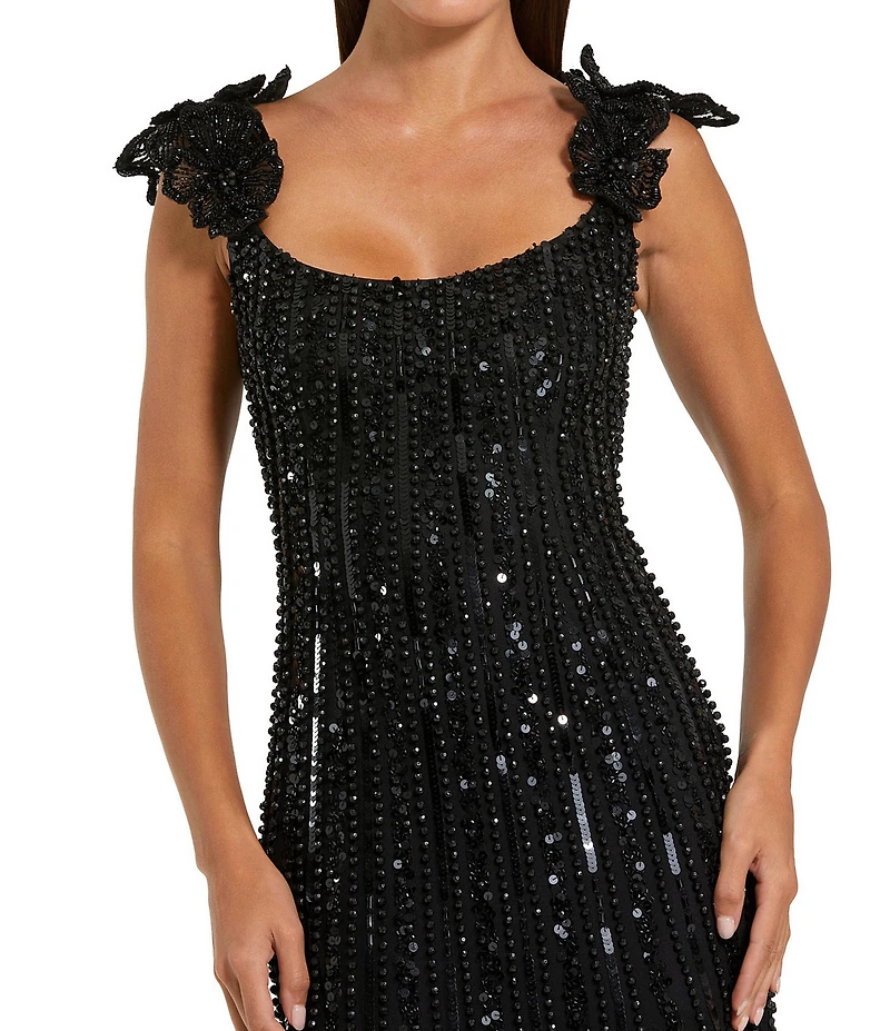 Mac Duggal Sleeveless Mesh Gown With Floral Shoulder Detail