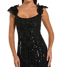 Mac Duggal Sleeveless Mesh Gown With Floral Shoulder Detail
