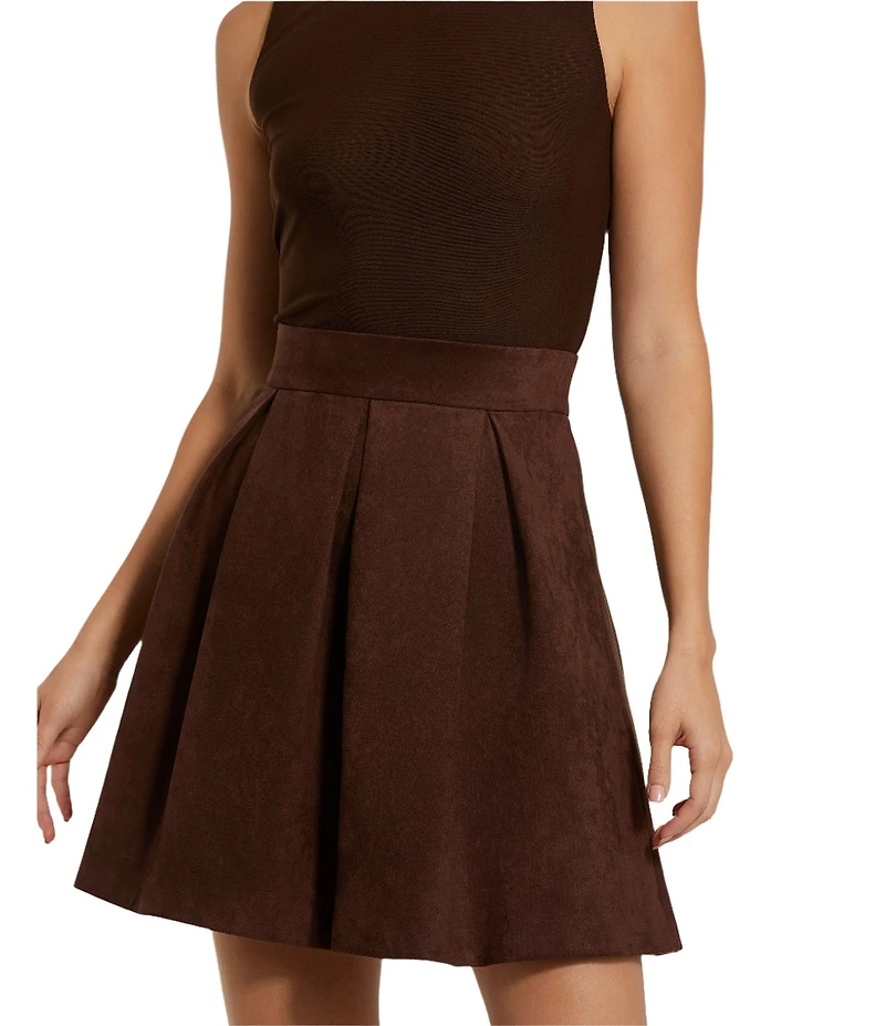 Mac Duggal Sleeveless Mixed Media Mesh Bodice Suede Skirt Fit & Flare Mini Dress