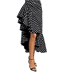 Mac Duggal Sleeveless Polka Dot Twill High Ruffle Low Dress