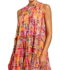 Mac Duggal Sleeveless Printed Mesh Mini Dress
