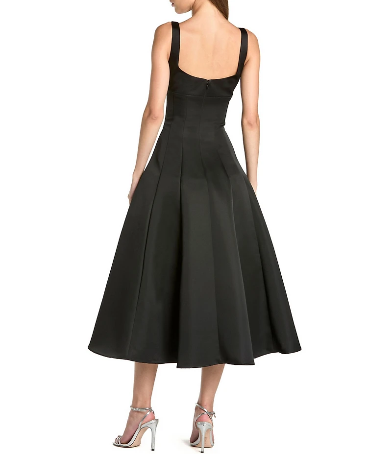 Mac Duggal Sleeveless Satin Midi Dress With Flower