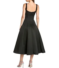 Mac Duggal Sleeveless Satin Midi Dress With Flower
