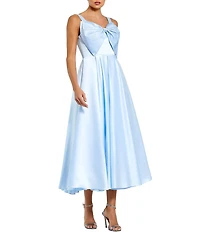 Mac Duggal Sleeveless Satin Scoop Neck Ankle Dress With Bow