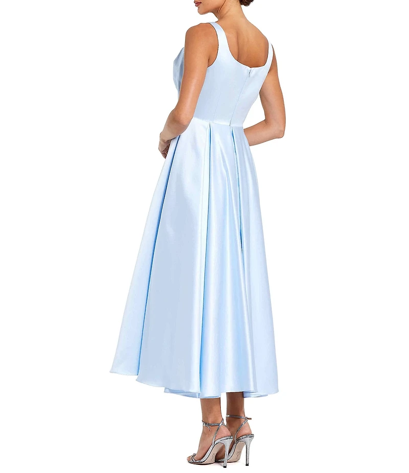 Mac Duggal Sleeveless Satin Scoop Neck Ankle Dress With Bow