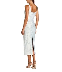 Mac Duggal Sleeveless Scoop Neck Brocade Midi Dress