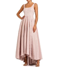 Mac Duggal Sleeveless Scoop Neck Jacquard Hi-Low Dress