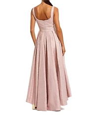 Mac Duggal Sleeveless Scoop Neck Jacquard Hi-Low Dress