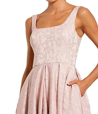 Mac Duggal Sleeveless Scoop Neck Jacquard Hi-Low Dress