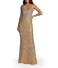Mac Duggal Sleeveless Scoop Neck Sequin Column Gown