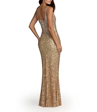 Mac Duggal Sleeveless Scoop Neck Sequin Column Gown