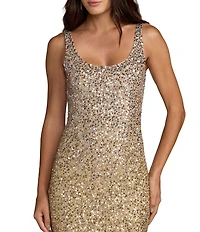 Mac Duggal Sleeveless Scoop Neck Sequin Column Gown