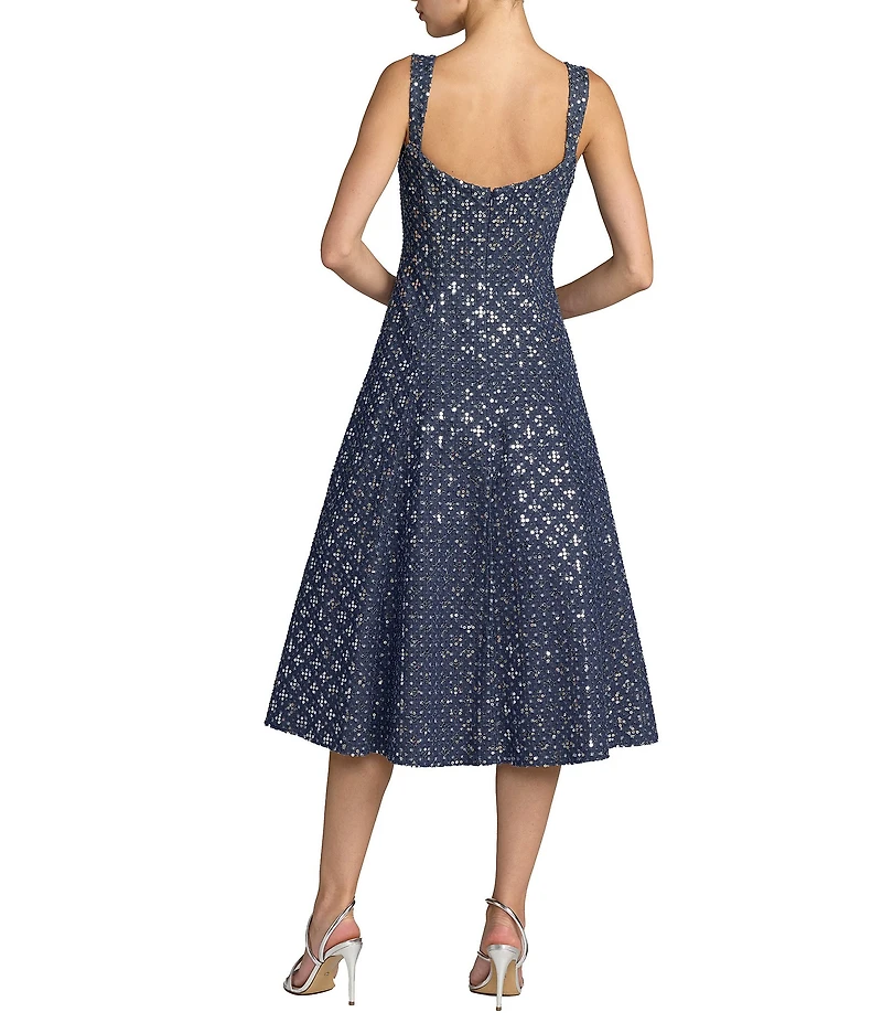 Mac Duggal Sleeveless Scoop Neck Sequin Midi Dress