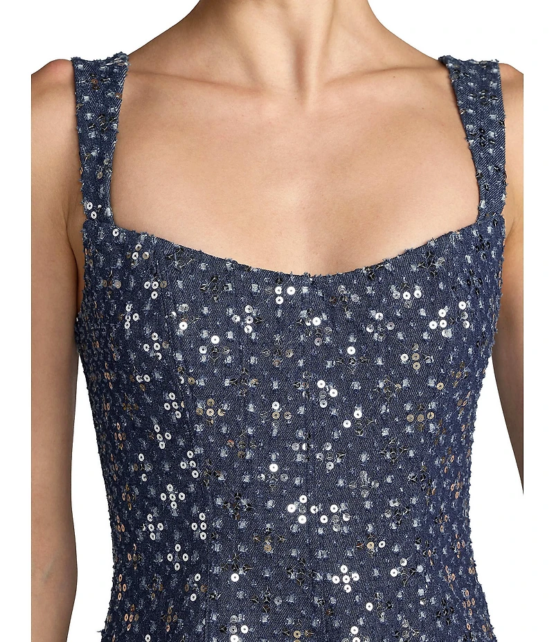 Mac Duggal Sleeveless Scoop Neck Sequin Midi Dress