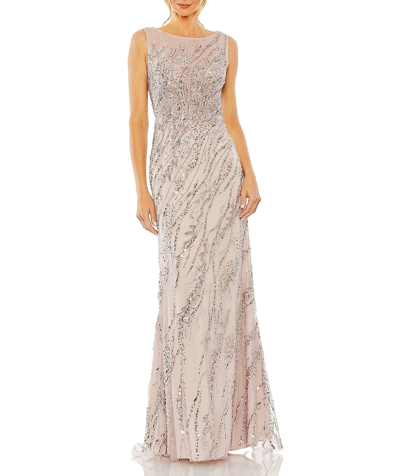 Mac Duggal Sleeveless Sequin Beaded Gown