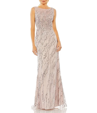 Mac Duggal Sleeveless Sequin Beaded Gown