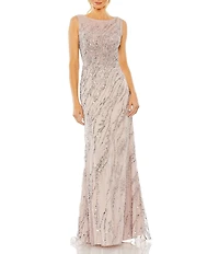 Mac Duggal Sleeveless Sequin Beaded Gown