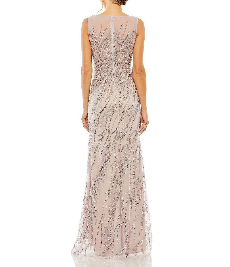 Mac Duggal Sleeveless Sequin Beaded Gown