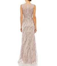 Mac Duggal Sleeveless Sequin Beaded Gown