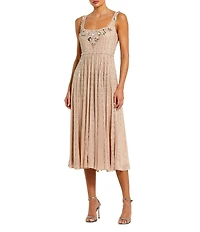 Mac Duggal Sleeveless Square Neck Embellished Mesh A-Line Dress