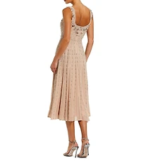 Mac Duggal Sleeveless Square Neck Embellished Mesh A-Line Dress