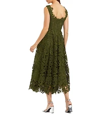 Mac Duggal Sleeveless Square Neck Lace A-Line Midi Dress