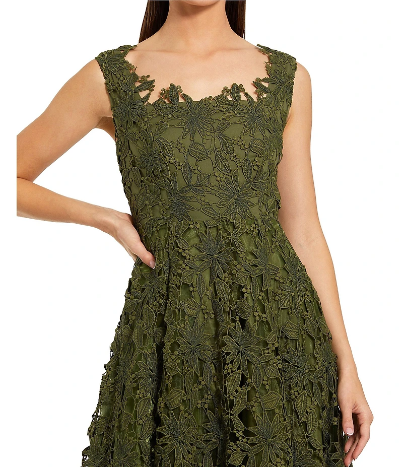 Mac Duggal Sleeveless Square Neck Lace A-Line Midi Dress