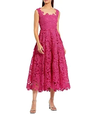 Mac Duggal Sleeveless Square Neck Lace A-Line Midi Dress