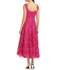 Mac Duggal Sleeveless Square Neck Lace A-Line Midi Dress