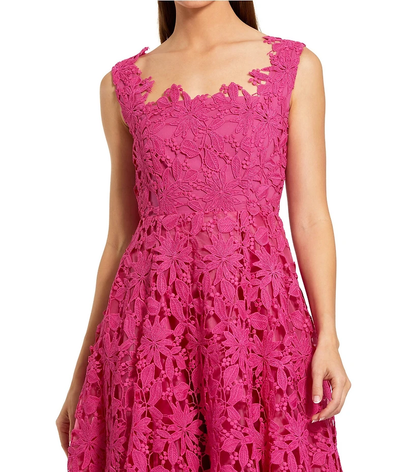 Mac Duggal Sleeveless Square Neck Lace A-Line Midi Dress