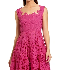 Mac Duggal Sleeveless Square Neck Lace A-Line Midi Dress