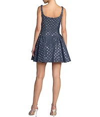 Mac Duggal Sleeveless Square Neck Sequin Denim Mini Dress