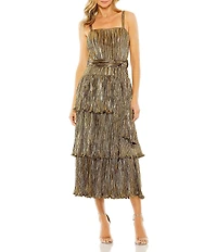Mac Duggal Sleeveless Square Neck Tiered Ruffled Detail Dress