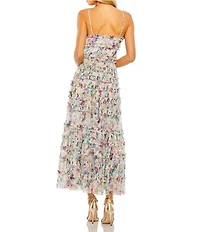 Mac Duggal Slim Strap V Neck Sequin Detail Ruffle Detail Maxi Dress