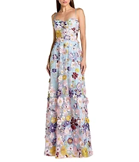 Mac Duggal Spaghetti Strap Floral Embroidered A-Line Gown