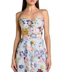 Mac Duggal Spaghetti Strap Floral Embroidered A-Line Gown